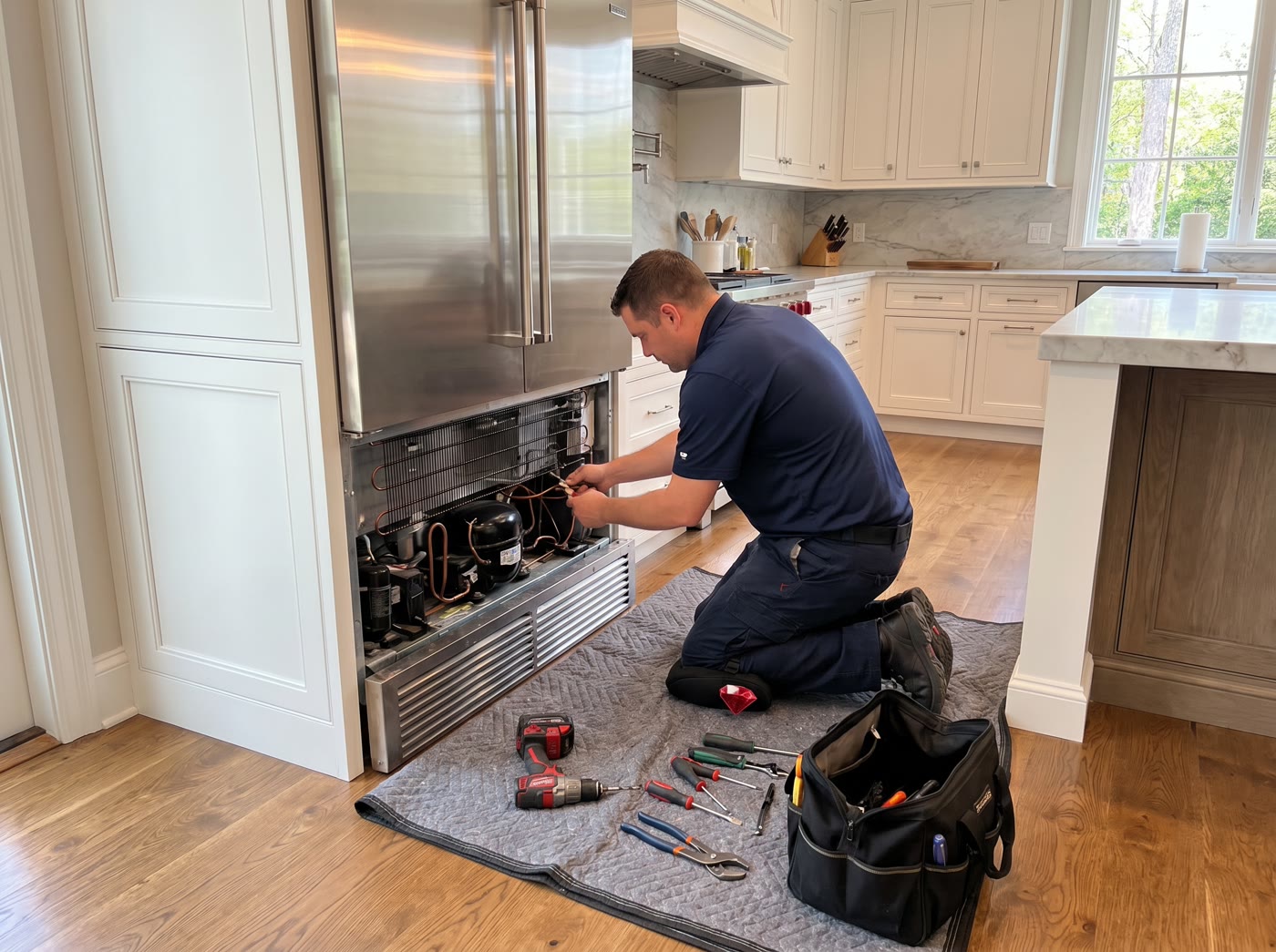 A sealed refrigeration system being serviced